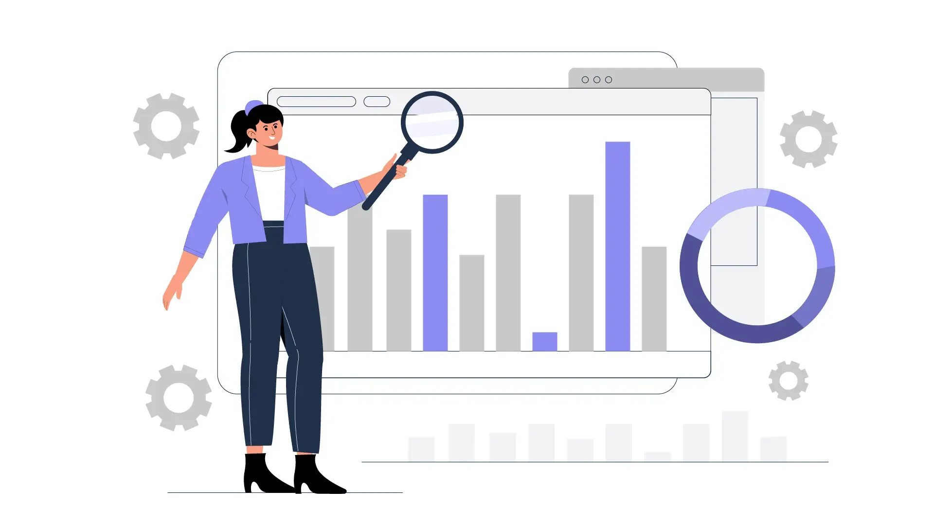 Flat Style Illustration of Woman Checking Browser Performance Metrics